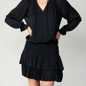 NWT‎ Current Air Laurel Pleated Mini Dress Black Size L Anthropologie Boho Chic